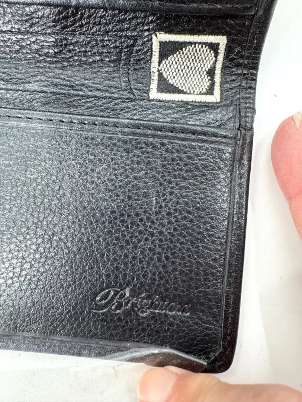 Brighton Black Crocodile Embossed Leather Checkbook Wallet Heart Silver Bar